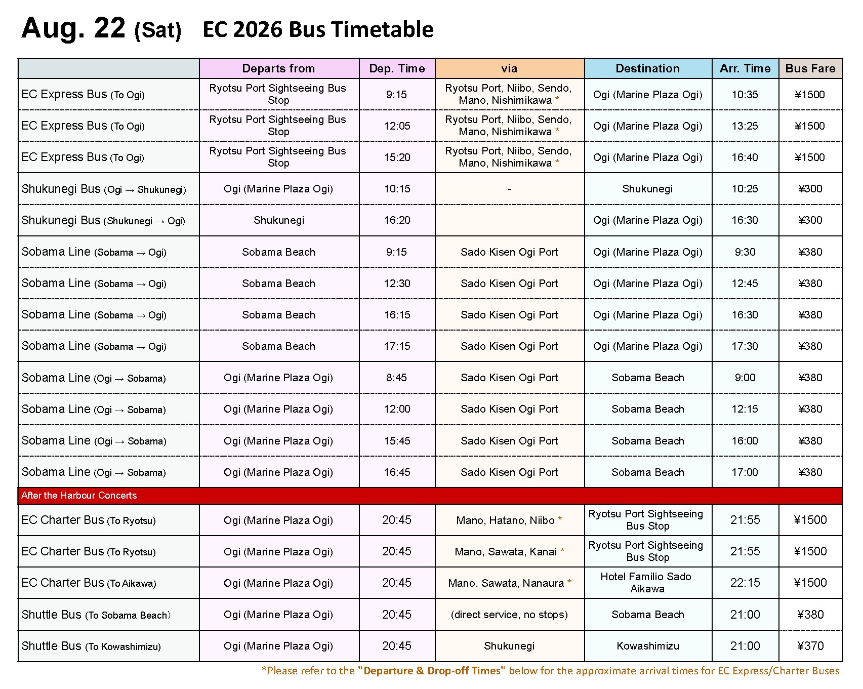EC 2025 Bus Timetable SAT